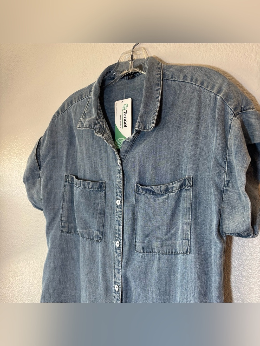 Velvet Heart Women’s Chambray Blue Shirt Mini Dress Button Front Medium Pockets - Picture 4 of 11